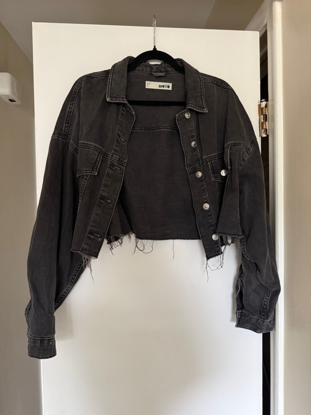 Topshop Black Washed Cropped Denim Jacket
